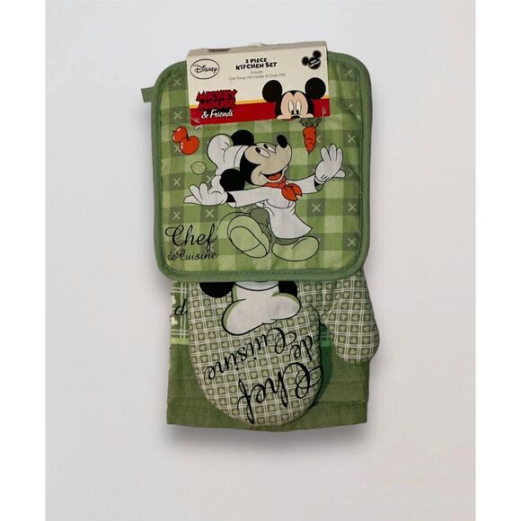 Mickey Mouse & Friends 3 Piece Kitchen Set Dish Towel, Pot Holder, & Oven Mitt - Picture 1 of 10